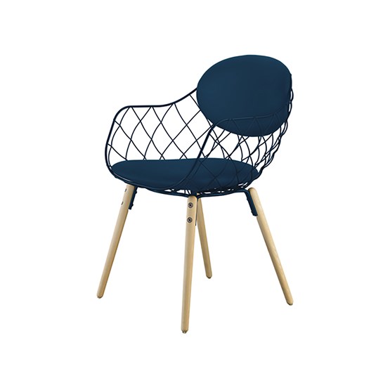 legs in natural wood - seat & cushion in blue