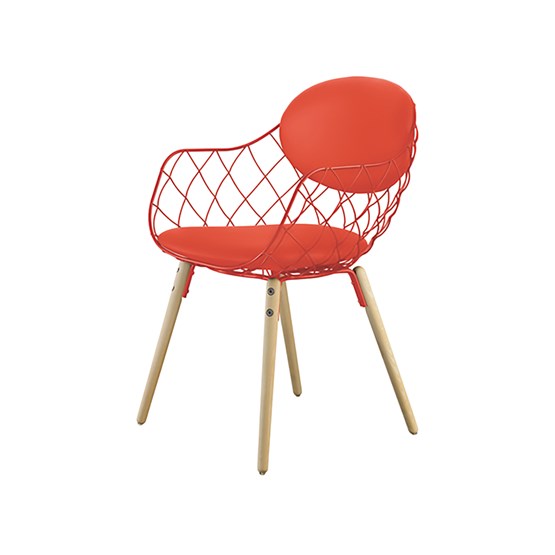 legs in natural wood - seat & cushion in coral red