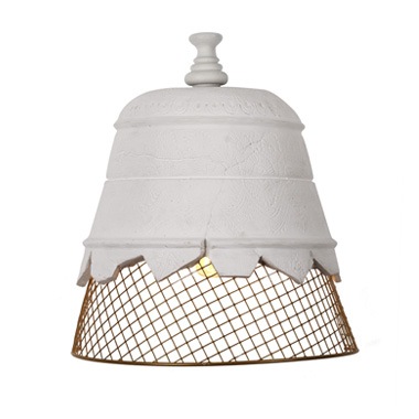 white plaster + gold brown wire netting 