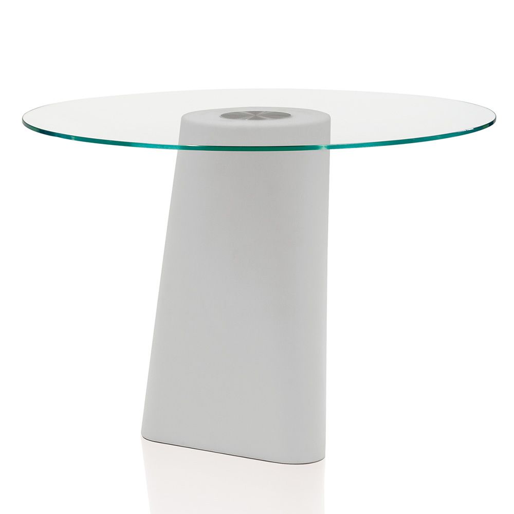 easy clean white base / clear glass top (outdoor)